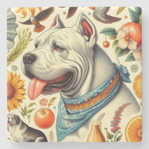 Porta-copo De Pedra Ilustração Vintage Dogo Argentino