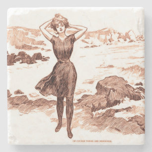 Porta-copo De Pedra Ilustração Vintage Gibson Girl Praia Sereia Banhis