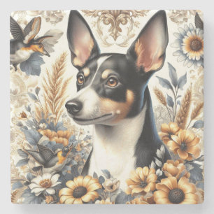 Porta-copo De Pedra Ilustração Vintage Rat Terrier