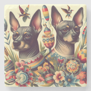 Porta-copo De Pedra Ilustração Vintage Xoloitzcuintle