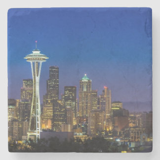Porta-copo De Pedra Imagem da skyline de Seattle em horas de manhã