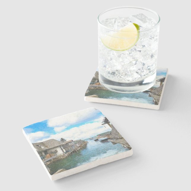 Porta-copo De Pedra Imagem de Michigan Fish Town (Lateral)