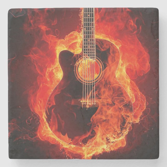Porta-copo De Pedra Imagem de Violão Bela Flaming (Frente)