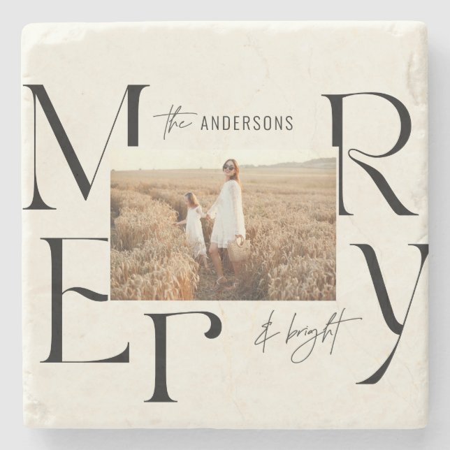 Porta-copo De Pedra Imagem elegante e moderna de fotos de Natal (Frente)