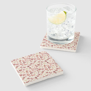 Porta-copo De Pedra Impressão Animal Leopardo Creme Vermelho