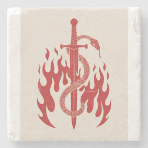 Porta-copo De Pedra Impressão de Arte Risograph de Cobra e Espada Ch
