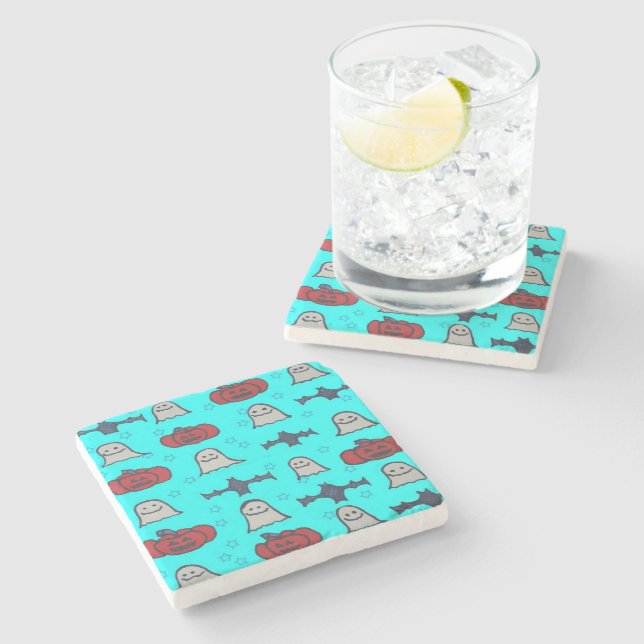 Porta-copo De Pedra Impressão de Dia das Bruxas de Diversão Azul (Lateral)