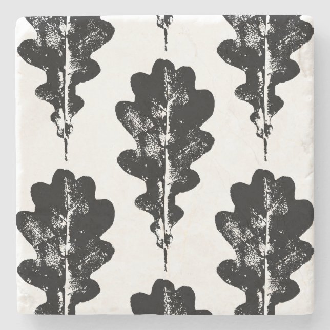Porta-copo De Pedra Impressão de Folha de Carvalho Preto e Branco (Frente)