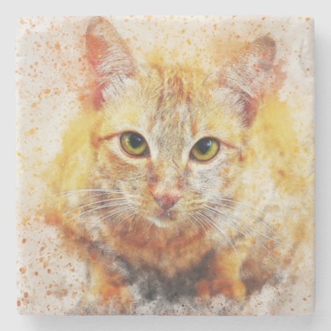 Porta-copo De Pedra Impressão de gato pintado (Frente)