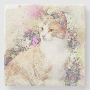 Porta-copo De Pedra Impressão de gato pintado