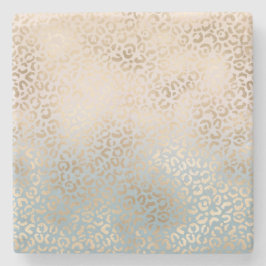 Porta-copo De Pedra Impressão Dourada de Leopardo Azul-Blush