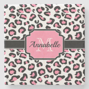 Porta-copo De Pedra Impressão Leopardo Rosa
