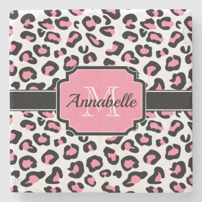 Porta-copo De Pedra Impressão Leopardo Rosa (Frente)