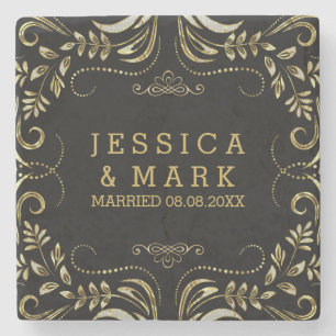 Porta-copo De Pedra Impressoras Douradas e pretas elegantes Moldura Fl