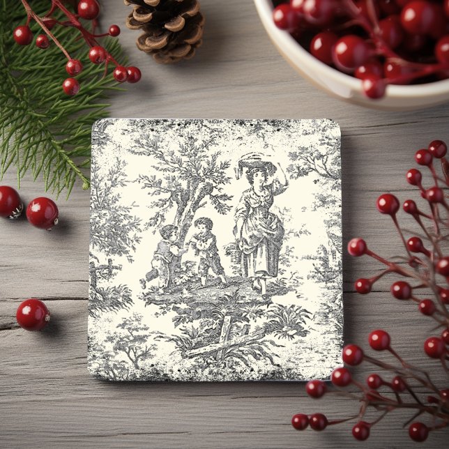 Porta-copo De Pedra Imprimido o toile de jouy, branco, (Criador carregado)