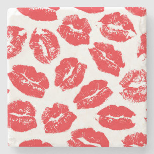 Porta-copo De Pedra Imprint Kiss Red Lábios: Vintage sem costura