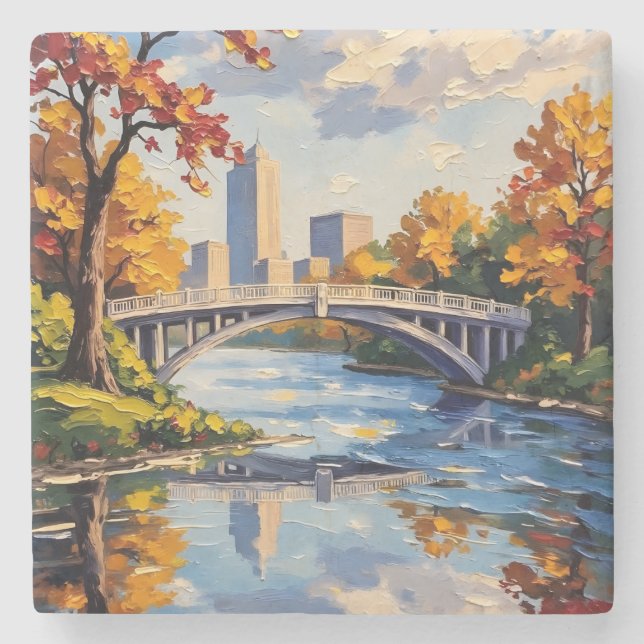 Porta-copo De Pedra Indianapolis White Bridge Over the White River  (Frente)