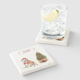 Porta-copo De Pedra Inglês Buldogue Engraçado Cachorro de Natal com Ár