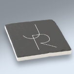 Porta-copo De Pedra Iniciais Sobrepostos Modernos 2 | Branco sobre Pre<br><div class="desc">Iniciais modernas sobrepostas.</div>
