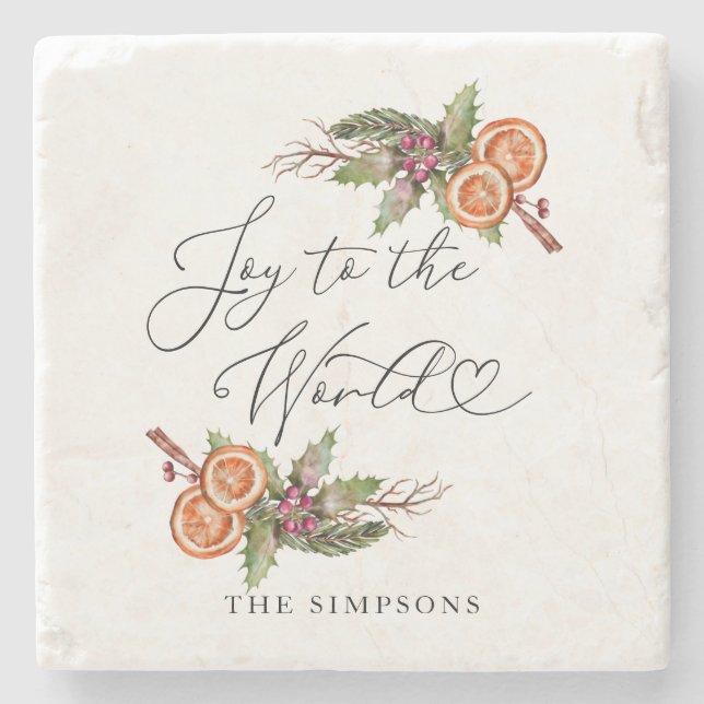 Porta-copo De Pedra Inverno Greenery Joy Para O Mundo (Frente)