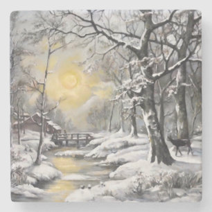 Porta-copo De Pedra Inverno na floresta