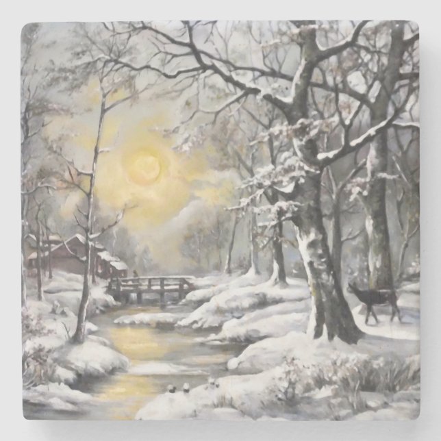 Porta-copo De Pedra Inverno na floresta (Frente)