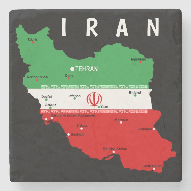 Porta-copo De Pedra Iran Map with Flag and Emblem (Frente)