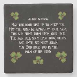 Porta-copo De Pedra Irish Blessing and Shamrocks Black and Green