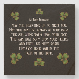 Porta-copo De Pedra Irish Blessing and Shamrocks Black and Green