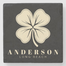 Porta-copo De Pedra Irlandês Lucky Quatro Folha com Nome Preto