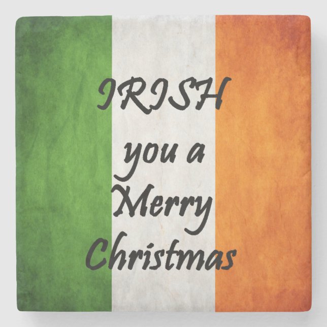 Porta-copo De Pedra Irlandês você Feliz Natal, porta copos da bandeira (Frente)