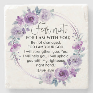 Porta-copo De Pedra Isaiah 41:10 Medo não Escritura Floral Roxa