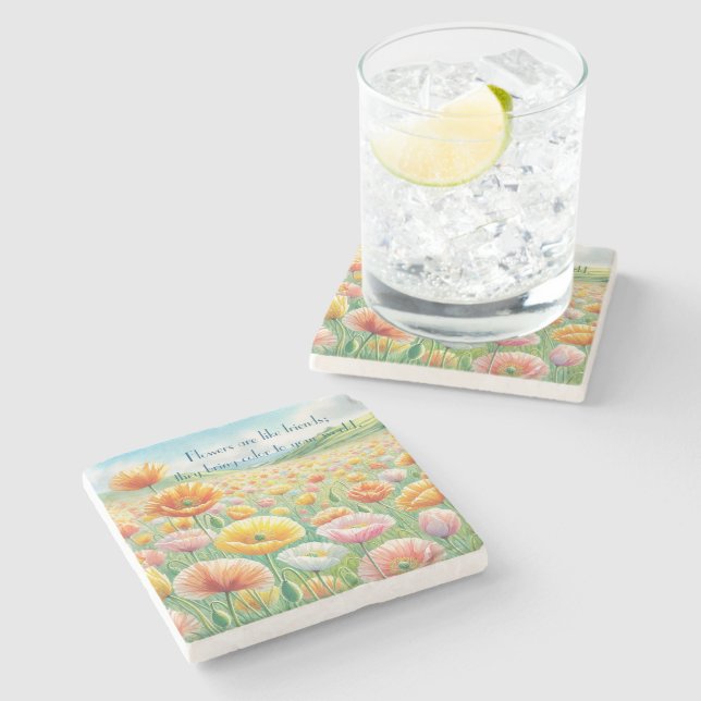 Porta-copo De Pedra Islândia Poppy Field & Quote (Lateral)