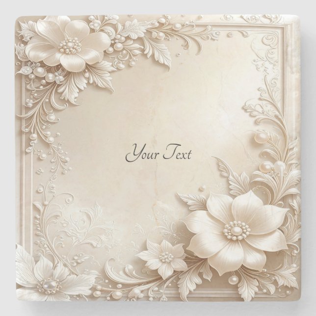 Porta-copo De Pedra Ivory Flowers Stone Coaster (Frente)