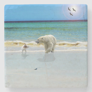 Porta-copo De Pedra Jack Russell Encontra Urso Polar, Porta copos Pedr