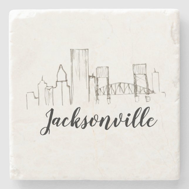 Porta-copo De Pedra Jacksonville Florida Skyline Illustration Art (Frente)
