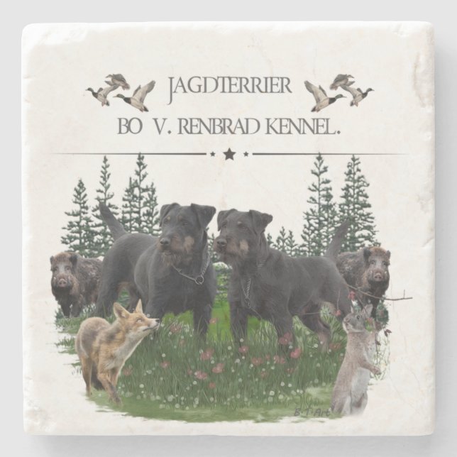 Porta-copo De Pedra Jagdterrier Bo v. Renbrad Kennel. Pele do Laptop H (Frente)