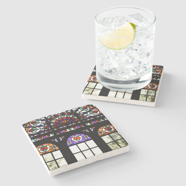 Porta-copo De Pedra Janela Colorida de Vidro (Lateral)