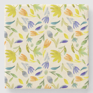 Porta-copo De Pedra Jardim Botânico Floral de Aquarela Rústica