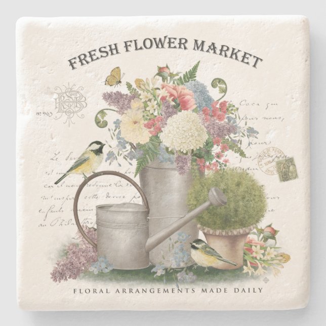 Porta-copo De Pedra Jardim das flores da fazenda francesa Modern Vinta (Frente)