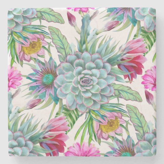 Porta-copo De Pedra Jardim tropical suculento (Frente)