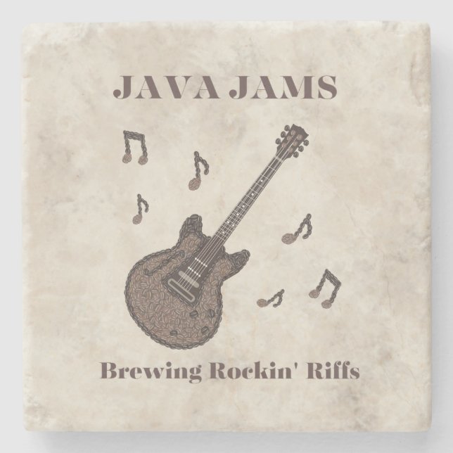 Porta-copo De Pedra Java Jams-Brewing Rockin' Riffs-Café-Guitarra- (Frente)