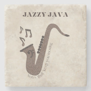 Porta-copo De Pedra Jazzy Java-Grãos de Café-Saxofone-