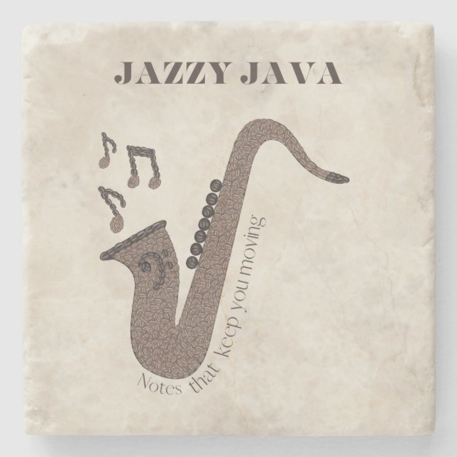 Porta-copo De Pedra Jazzy Java-Grãos de Café-Saxofone- (Frente)