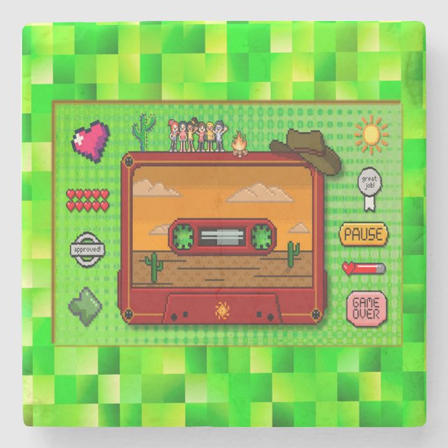 Porta-copo De Pedra Jeans games pixel art. (Frente)