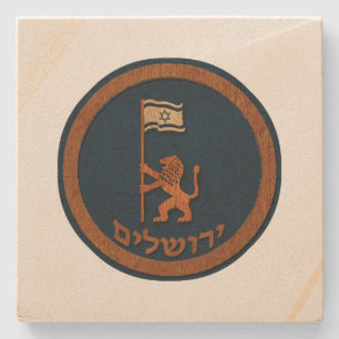 Porta-copo De Pedra Jerusalem Day Lion com Bandeira