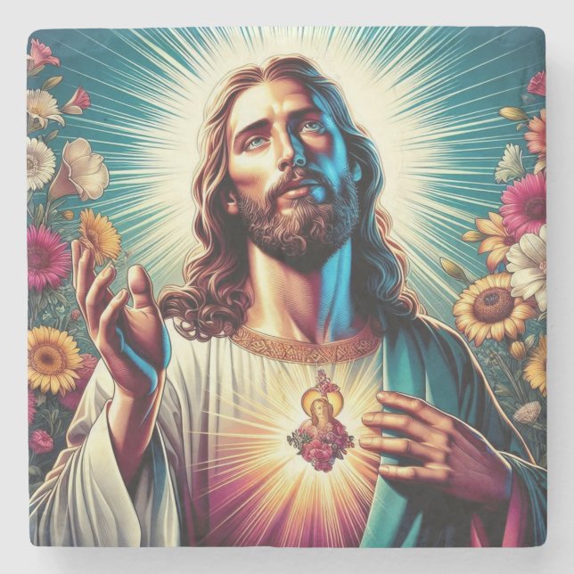 Porta-copo De Pedra Jesus portas copos! (Frente)