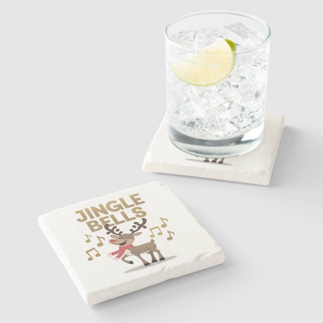 Porta-copo De Pedra Jingle Bells Singing Reindeer (Lateral)