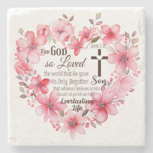 Porta-copo De Pedra João 3:16 Versículo da Bíblia do Coração Floral