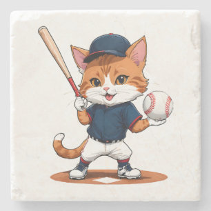 Porta-copo De Pedra Jogador de beisebol gato